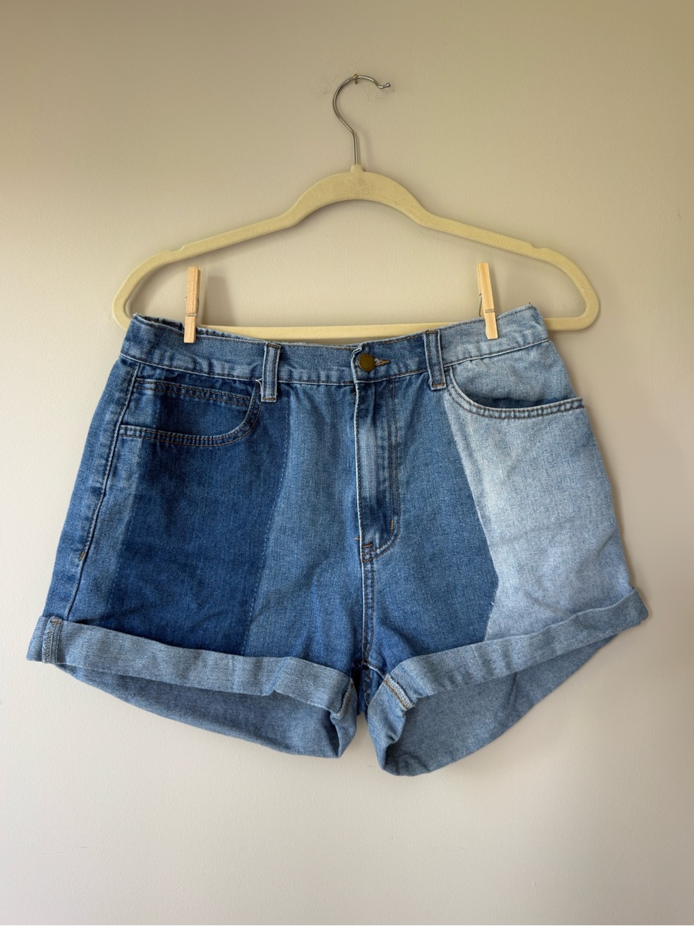 SHEIN Two-Tone Blue Patchwork Denim Shorts